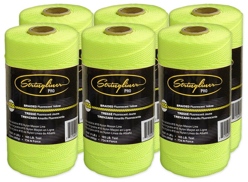 Stringliner Braided Mason Line Replacement Roll Contractor Pack 1,000' - Fluorescent Yellow (6 Pack) - SL35765CPK - Image 1